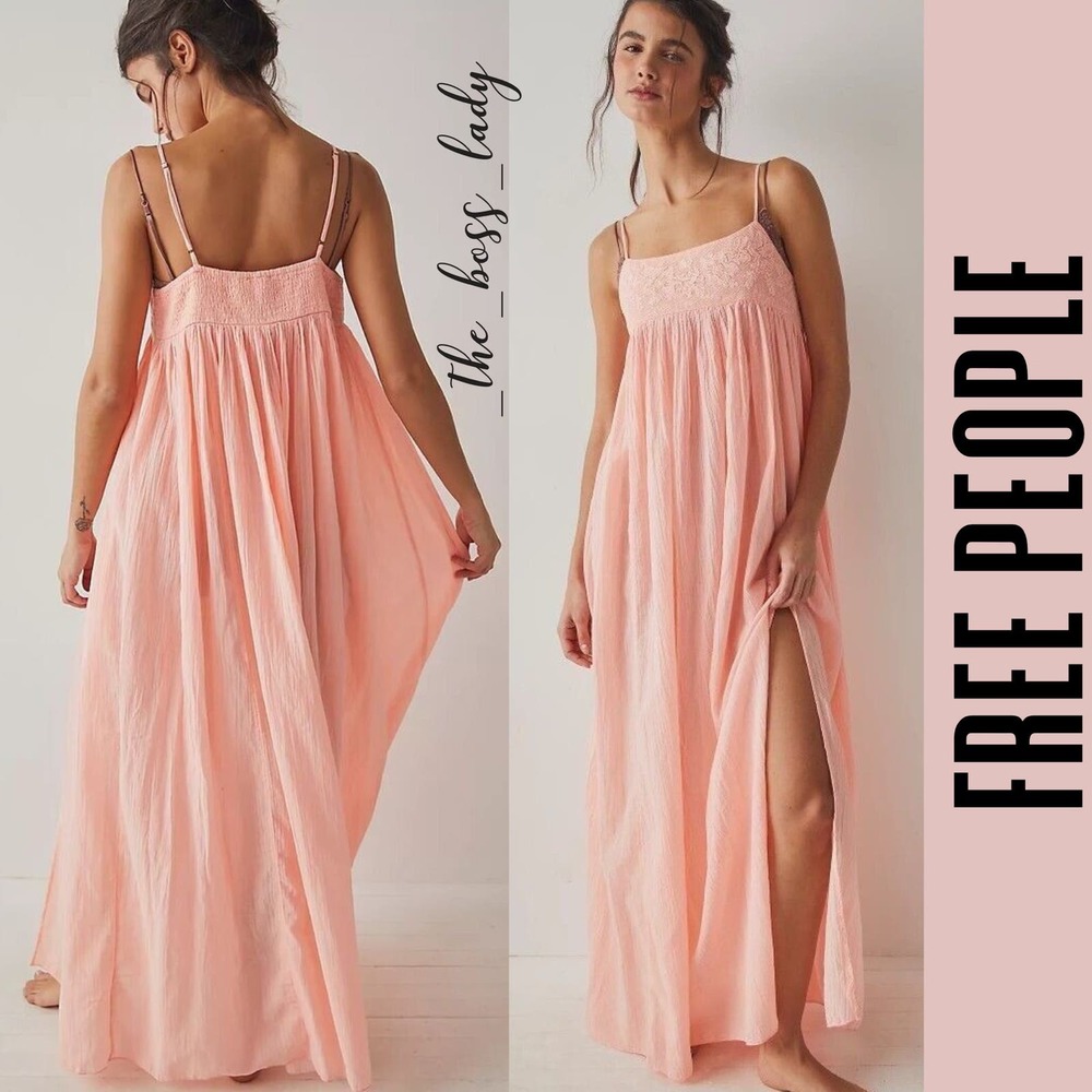 Free People maxi dress slip embroidered cotton - Picture 5 of 9